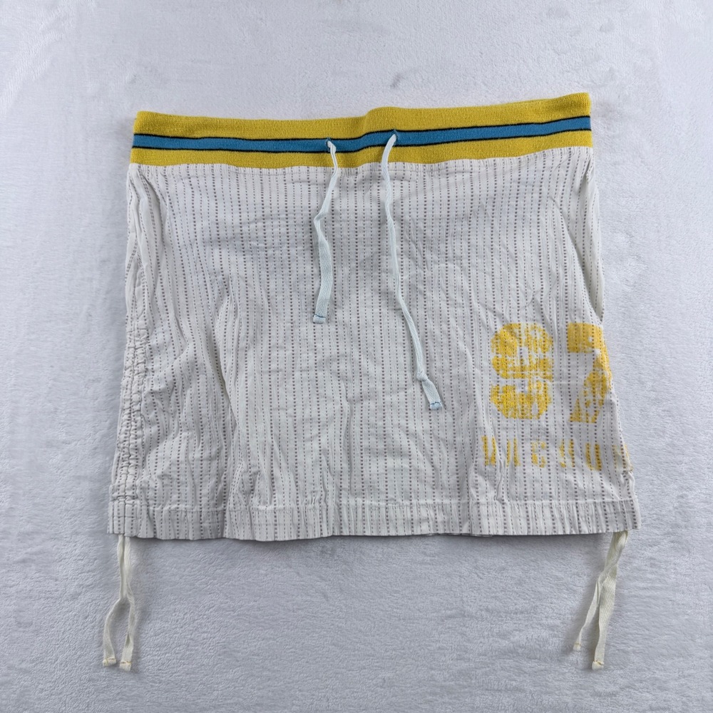Y2K Vacuum Mini Skirt Pinstripe Graphic Drawstring Size D 36
